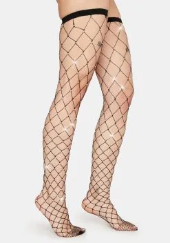 X_PTLHZ In The Rough Rhinestone Fishnet Tights