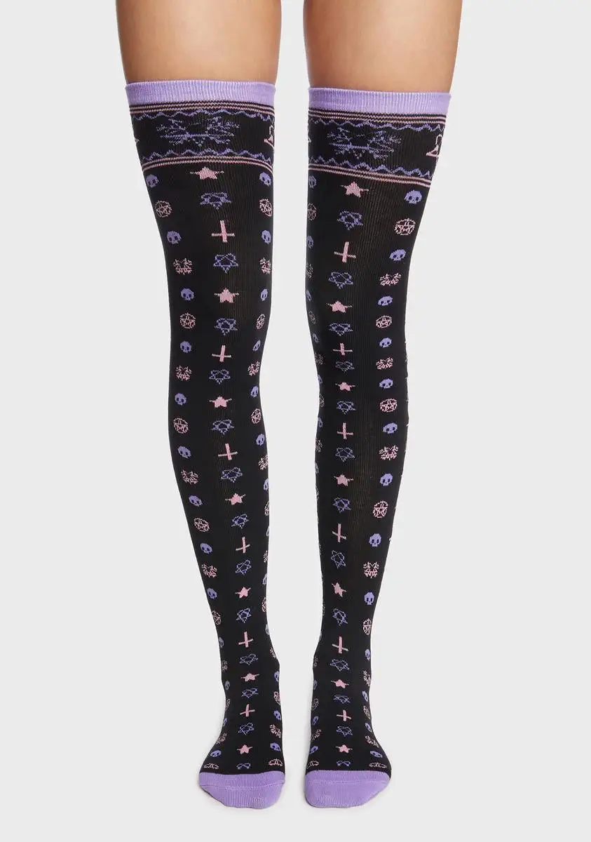 Too Fast Pentagram Over The Knee Socks 3 Too Fast Pentagram Over The Knee Socks