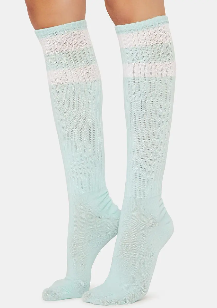 MeMoi Seafoam Rugby Athletic Striped Knee High Socks 4 MeMoi Seafoam Rugby Athletic Striped Knee High Socks - Image 2