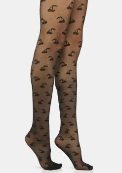 Skinnydip Black Cherry Print Tights