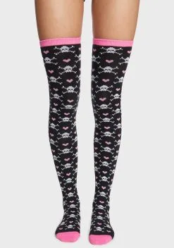 Too Fast Skull Heart Over The Knee Socks