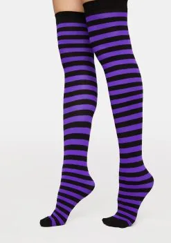 X_Leg Avenue Raisin Aiming For Cute Striped Thigh Highs