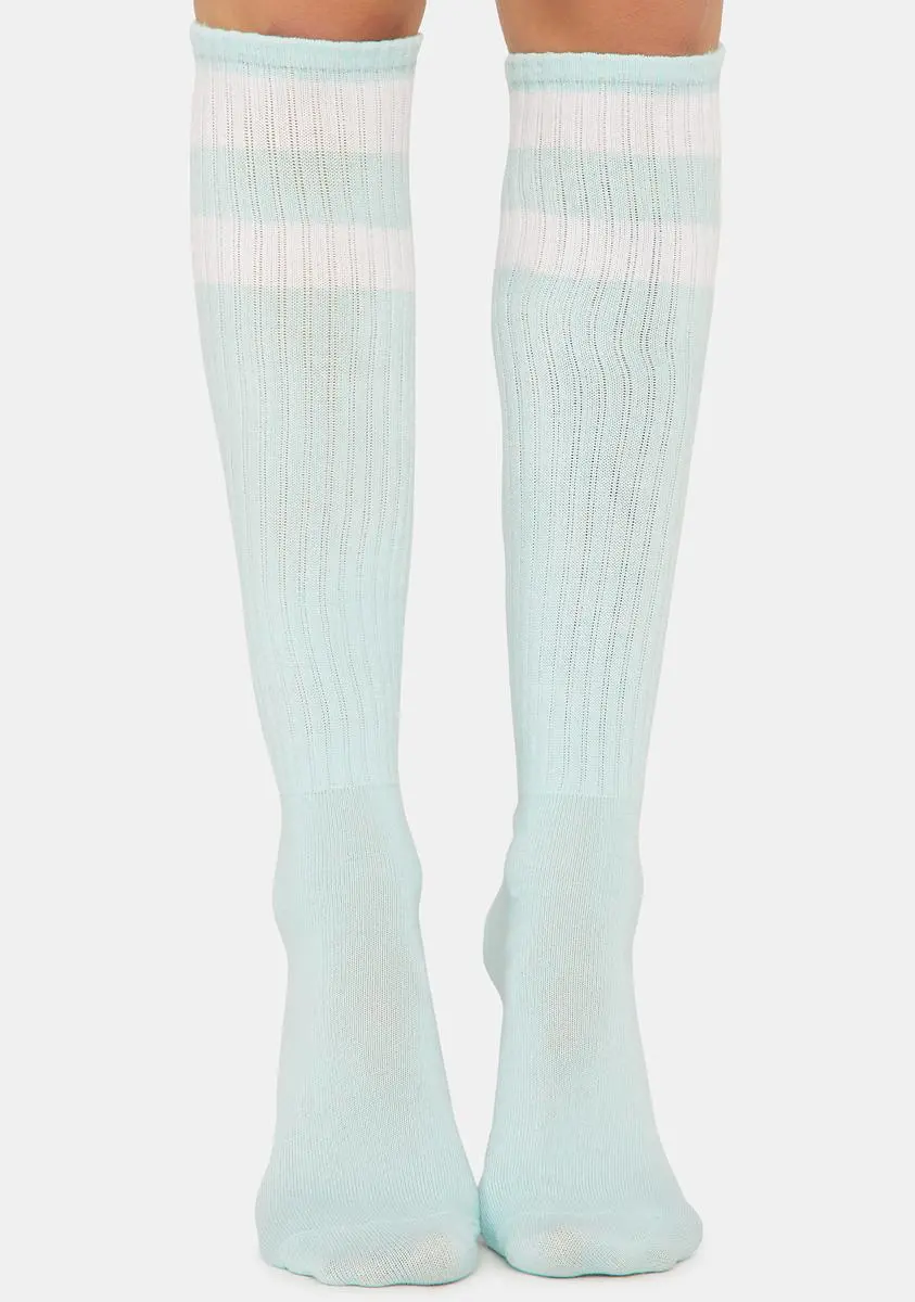 MeMoi Seafoam Rugby Athletic Striped Knee High Socks 3 MeMoi Seafoam Rugby Athletic Striped Knee High Socks