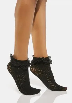 Demonia Black Heart Net Ruffle Socks