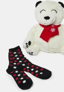 MeMoi Cozy Buddies Stuffed Bear With Matching Polka Dot Socks