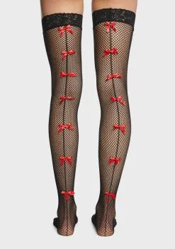 X_Music Legs Bow Down Fishnet Thigh Highs