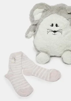 MeMoi Cozy Buddies Stuffed Bunny With Matching Striped Socks