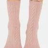 MeMoi Dusty Rose Cable Knit Crew Socks