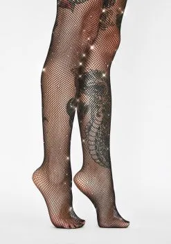 MeMoi Rhinestone Mini Fishnet Tights
