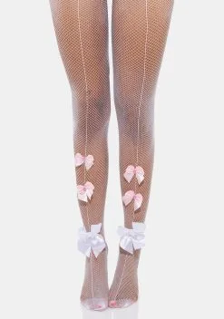 X_PTLHZ Late Dance Fishnet Bow Tights