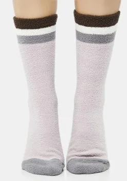 MeMoi Violet Cable Knit Striped Crew Socks