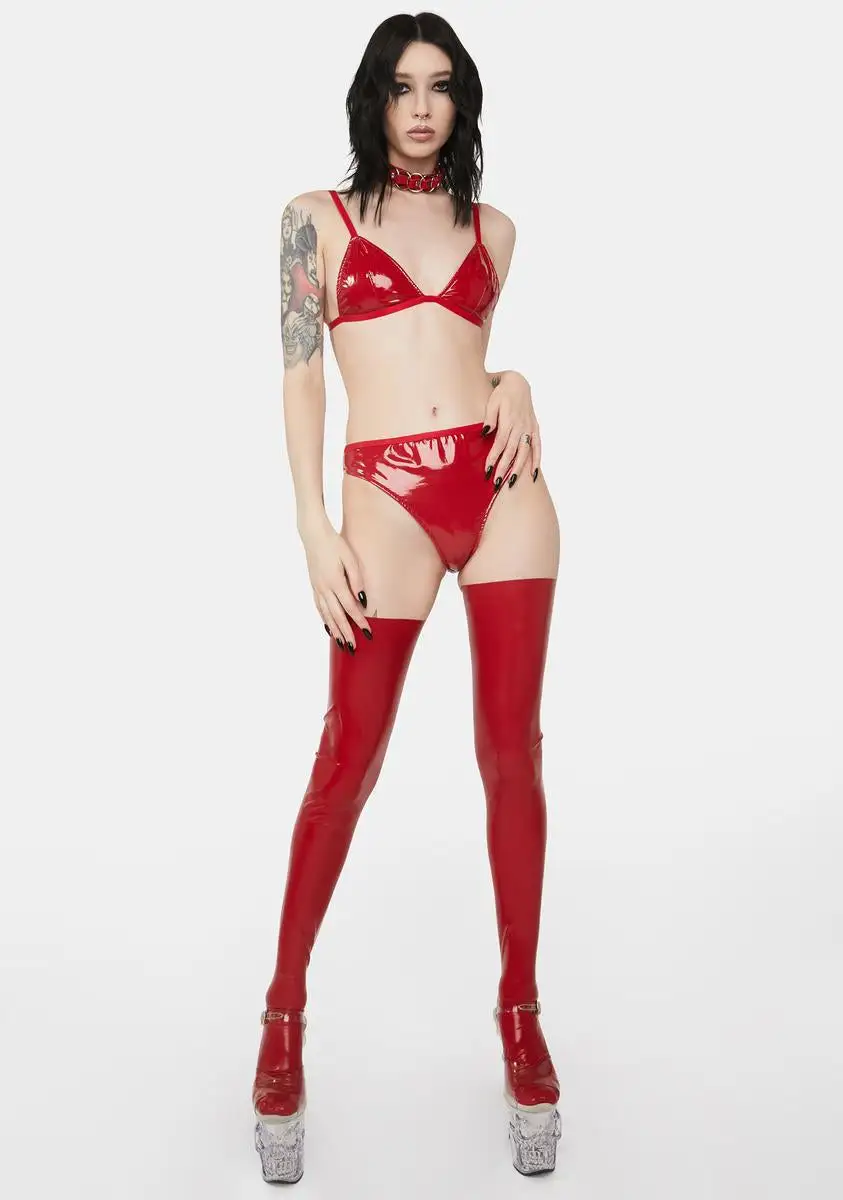 Bustedbrand Red Latex Thigh High Stockings 5 Bustedbrand Red Latex Thigh High Stockings - Image 3