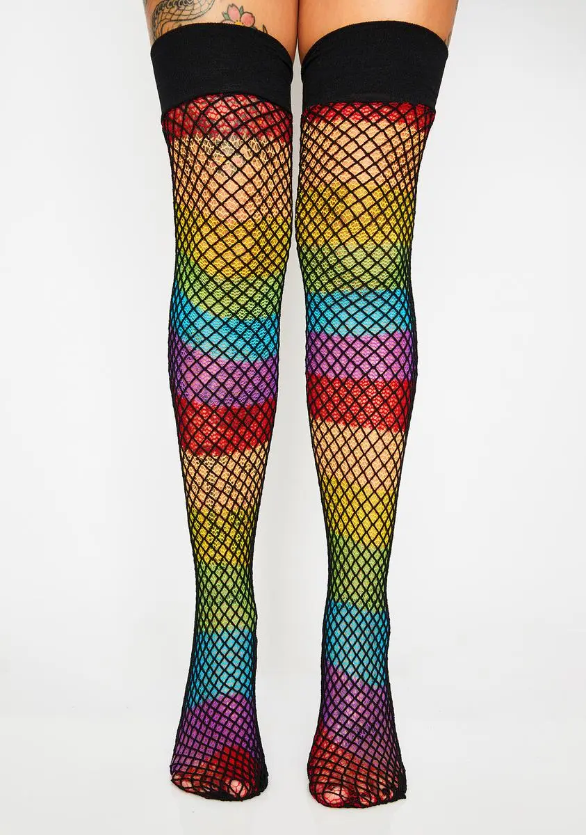 X_Leg Avenue Rainbow Trixx Fishnet Thigh Highs 4 X_Leg Avenue Rainbow Trixx Fishnet Thigh Highs - Image 2