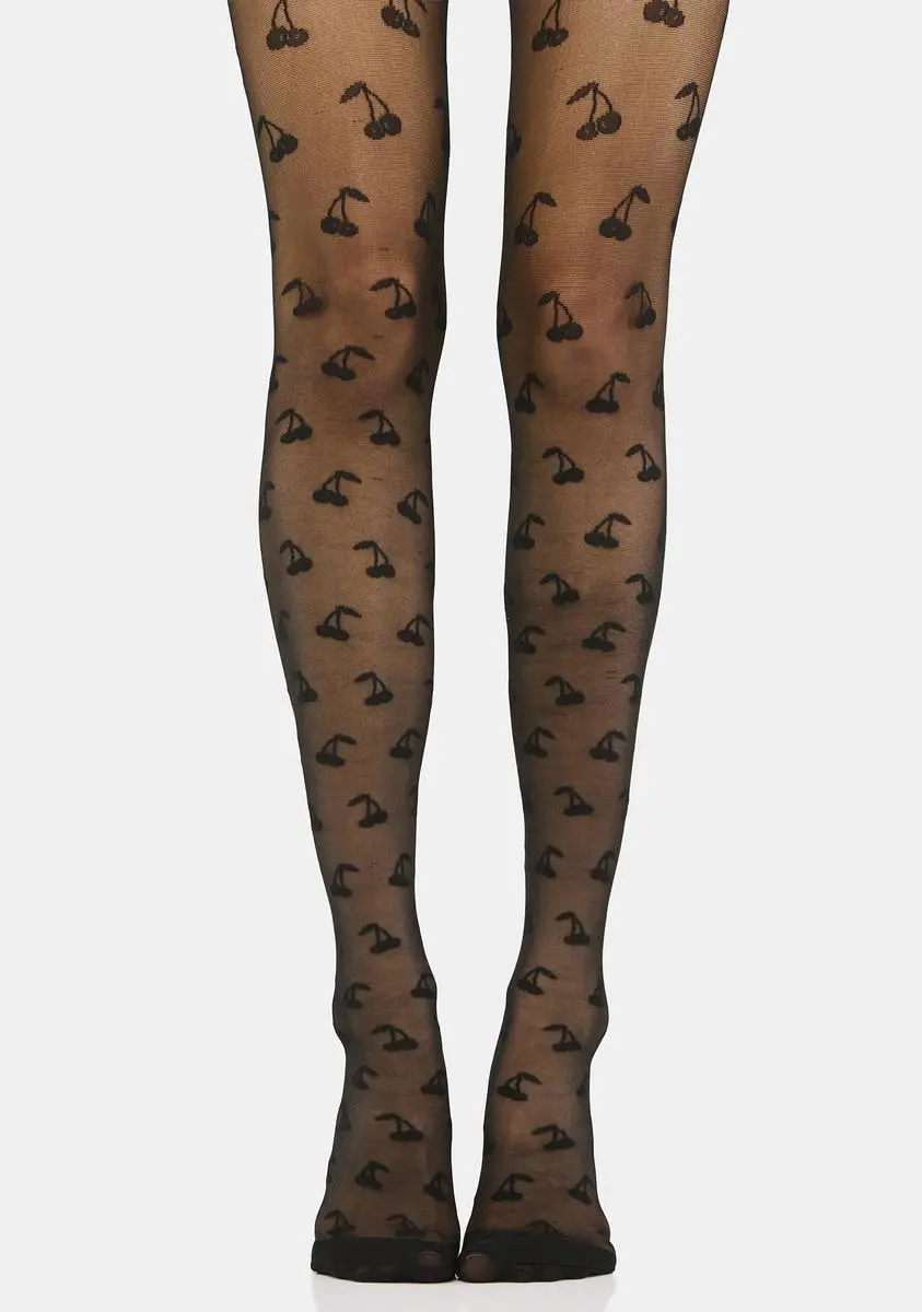 Skinnydip Black Cherry Print Tights 4 Skinnydip Black Cherry Print Tights - Image 2