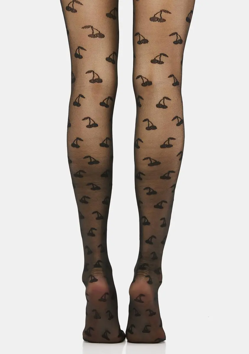 Skinnydip Black Cherry Print Tights 5 Skinnydip Black Cherry Print Tights - Image 3