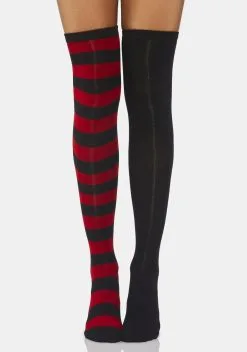 X_CIEL Devil Oh So Oddly Mismatched Thigh High Socks